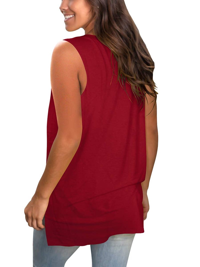 SAMPEEL Tank Tops Tropical for Women Summer Flowy Deep V Neck Sleeveless T Shirts Burgundy XL - Image 4